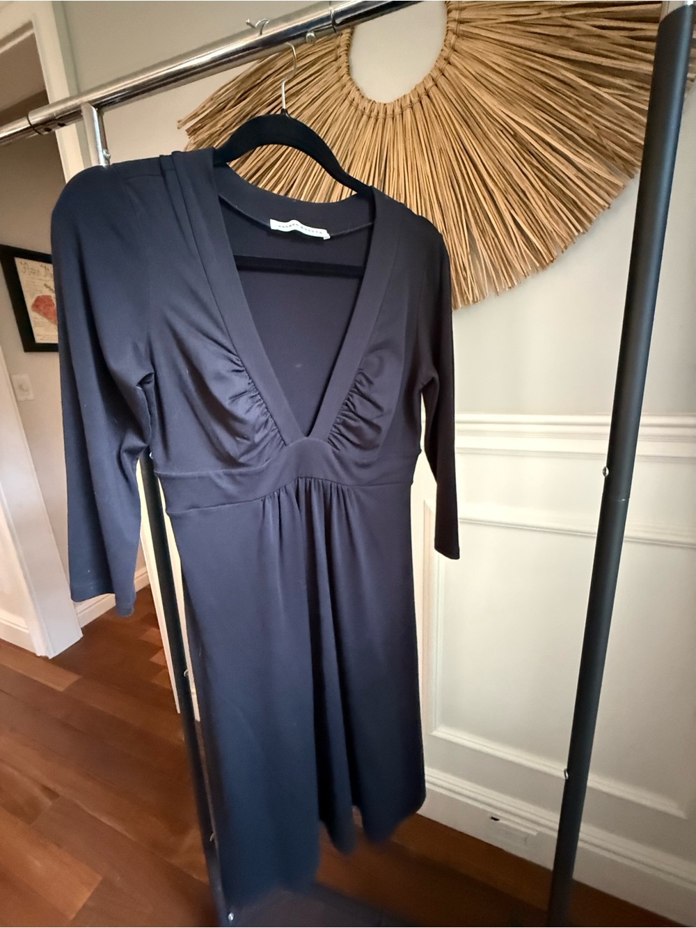 Susana Monaco Black Deep-V Long Sleeve Midi Dress